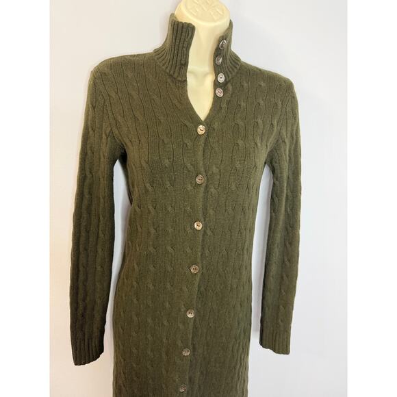 Ralph Lauren Black Label Cashmere Cable Knit Sweater Dress Button Front Green S - Picture 2 of 10
